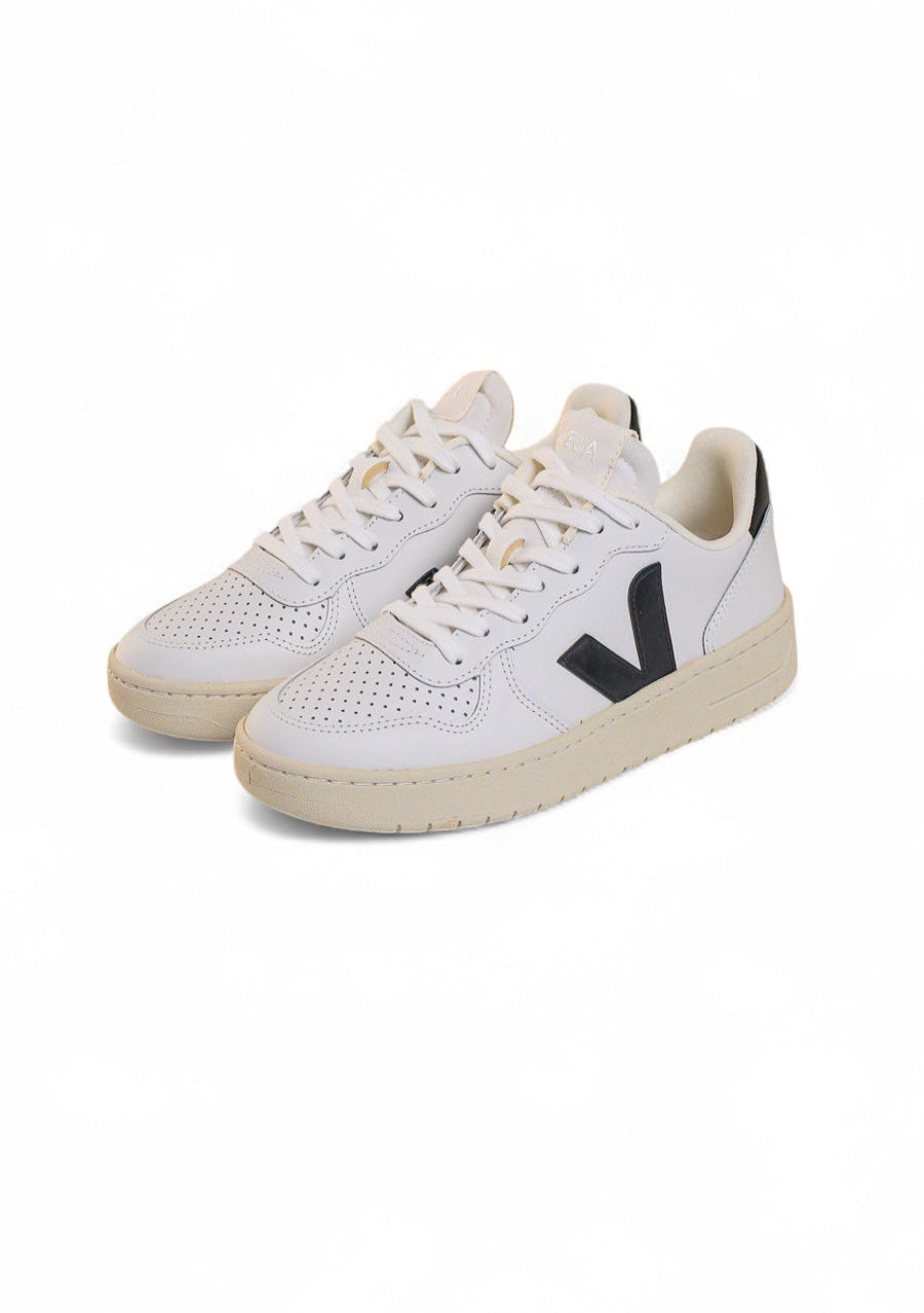 TÊNIS VEJA V-10 LEATHER EXTRA WHITE BLACK